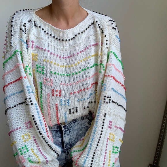 Vintage Sweaters - Vintage Dolman Beaded Knit Pullover